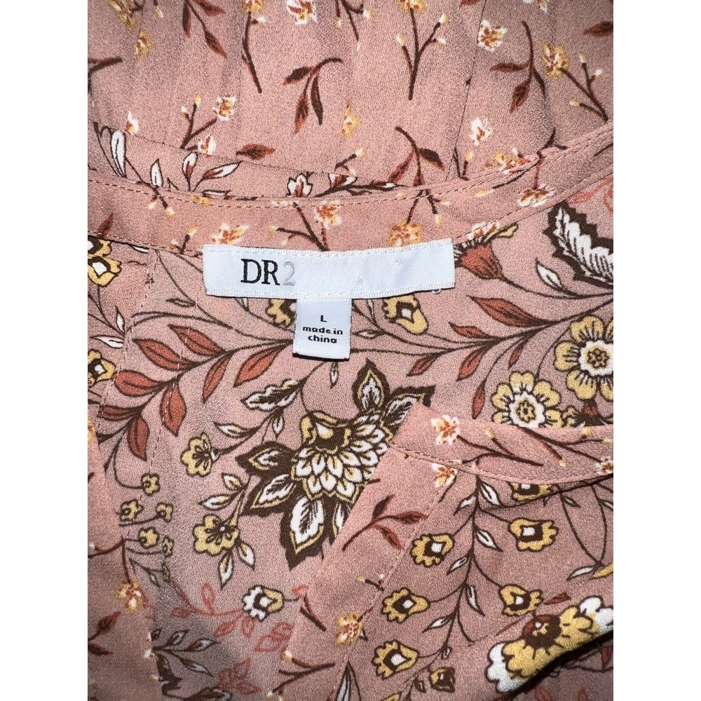 DR2 Daniel Rainn Womens Sz Large Floral V-Neck Cutout Back Roll Tab Blouse Pink - Picture 11 of 12